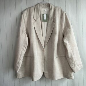 H&M women plus size 4XL blazer line blend beige one button minimalist NEW